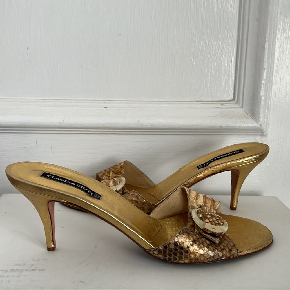 Claudia Ciuti Gold Slide Heels Sandals